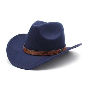 Western Cowboy Hat For Men Woolen Felt Fedora With Embossed Leather Band Vintage Outdoor Equestrian Wide Brim Fedora Hat