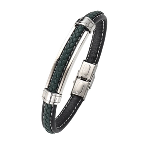 Bracelet pour hommes en cuir tressé vert et noir avec fermoir en acier inoxydable
