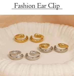 Three pairs of minimalist U-shaped stainless steel ear clips in gold and silver finishes