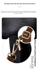 Close-up of black lychee grain PU leather texture and gold metal hardware hooks