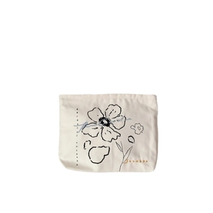 Japanese floral embroidery canvas cosmetic bag with large capacity and floral pattern