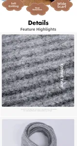 Close-up of thick grey knit scarf texture showing soft warmth and large knit patterns