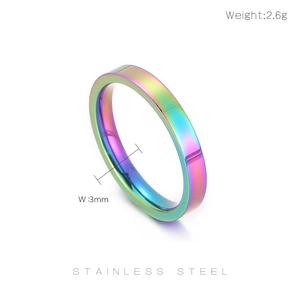 Detail view of 3mm rainbow stainless steel ring with weight and size specifications