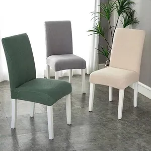 Thick elastic waffle chair covers in dark green, grey, and beige for home dining chairs