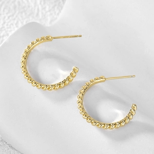 Minimalist spiral twisted open hoop earrings in gold plated finish for women