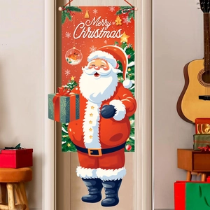 Christmas Santa Claus door curtain banner with bell for festive indoor wall decoration