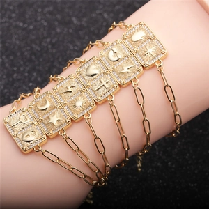 Hip hop gold paperclip chain bracelets with zircon charms like heart, moon, and star