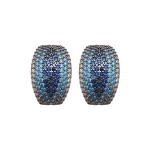 Sparkling gradient blue zircon C-shaped earrings with black gold finish for women