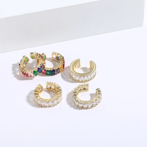 5-piece set of 14K gold plated ear cuffs with colorful gemstones and zircon stones