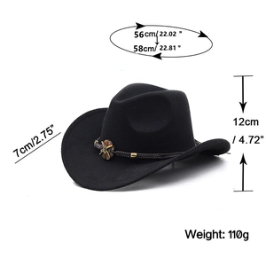 Black wool felt western cowboy hat with spider charm and detailed size measurements