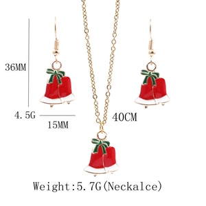 Detailed size chart showing Christmas bell necklace dimensions and earring weight specs