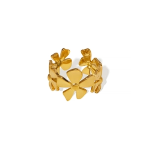 Polished gold floral hollow ring featuring a continuous delicate five-petal flower pattern