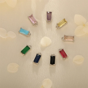 Rectangular Micro Pave Colorful Zircon Pendant Plated Copper For DIY Necklace Bracelet Jewelry Making Craft Accessory