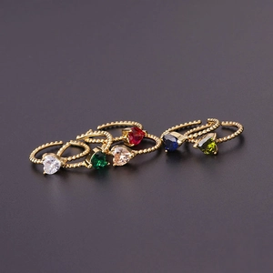 Colorful heart zircon rings in gold adjustable bands set with multiple gemstones