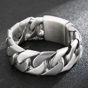 Men's 24mm wide brushed stainless steel cuban chain bracelet with secure box clasp