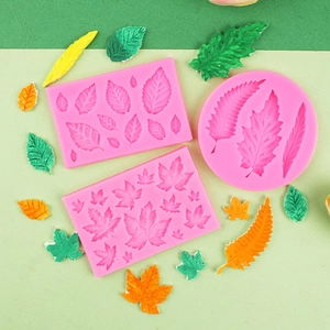 Pink maple leaf silicone fondant molds set for DIY cake decorating and clay crafts