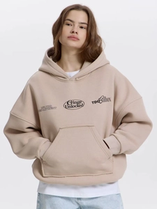Women's Pure Cotton Hooded Sweatshirt Loose Fit Graphic Print Streetwear Drop Shoulder Pullover Hoodie Autumn Winter