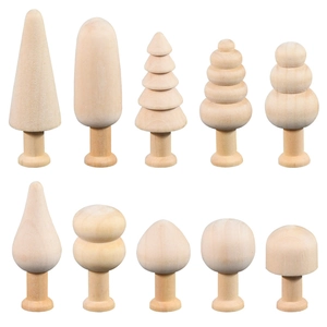 Set of 10 unpainted DIY wooden tree ornaments for crafts and home decoration