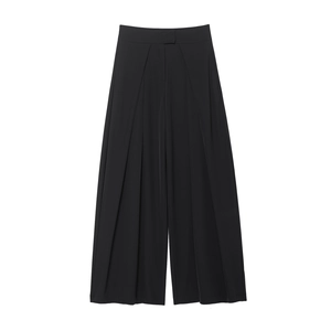 Women High Waist Wide Leg Trousers Solid Color Pleated Straight Pants Polyester Casual Office Elegant Fashion Lady