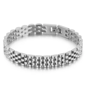 Polished silver stainless steel watch chain bracelet for men with classic 5-row links