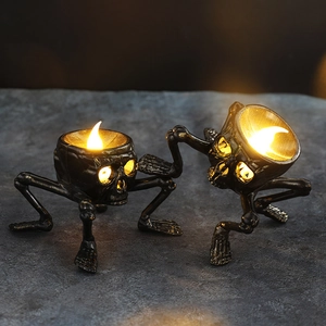 Halloween skull skeleton LED candle lamps with warm light for spooky atmosphere decoration