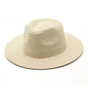 Summer unisex straw Panama hat with breathable weave for UV protection in light beige color