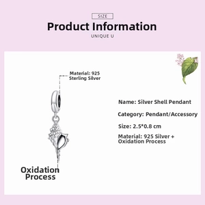 Vue détaillée du pendentif coquille en argent sterling 925 avec textures oxydées