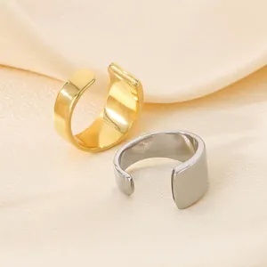 Minimalist Wide Band Open Ring 316L Stainless Steel Smooth High Polished Adjustable Fashion Jewelry Men Women