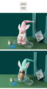 Détail de gnomes de Pâques avec oreilles de lapin tenant des œufs et un panier