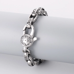 Retro punk oval chain bracelet with Egyptian hieroglyphs and eagle buckle in titanium steel
