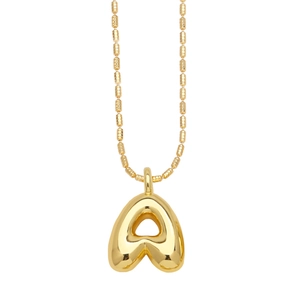 Polished gold balloon style initial letter A pendant with delicate bead chain necklace