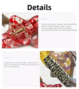 Macro shot of durable metal spring and colorful acetic acid triangle hair claw clips