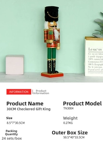 Detail of 30cm wooden nutcracker king wearing a red plaid jacket and tall black hat