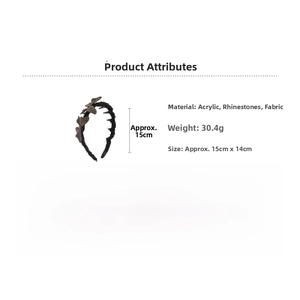 Detail showing dimensions of the butterfly headband with rhinestones and acrylic fabric