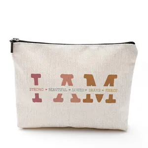 Minimalist canvas makeup bag with motivational letter print and durable zipper closure