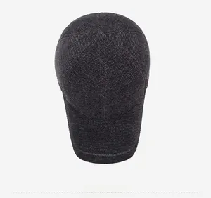 Top view of charcoal gray thermal baseball cap with textured knit fabric and curved brim