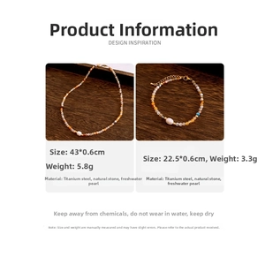Detail specifications for freshwater pearl and natural stone necklace and bracelet set