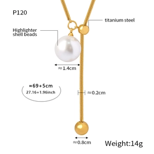 Technische Zeichnung der Gold-Titankette mit Muschelperlen-Maßen und Kettenlänge