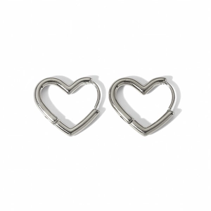 Polished silver heart-shaped hoop earrings with secure hidden clasp and sleek finish