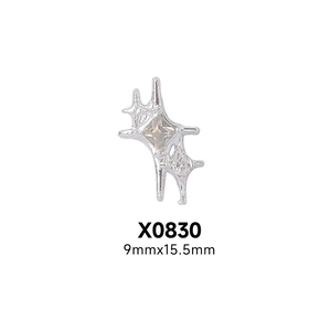 Macro view of silver punk star nail charm with center gemstone, size 9mm x 15.5mm