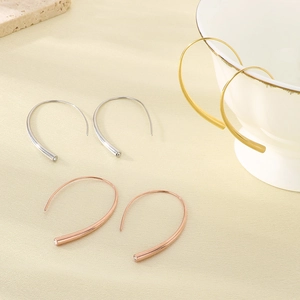 Minimalist metal hook earrings with diamonds in gold, silver and rose gold finishes