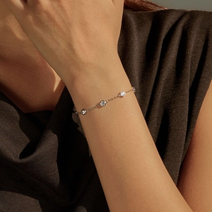Elegant S925 sterling silver bubble bracelet with sparkling round clear zircons for women