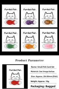 Fish-shaped natural gemstone pendants with cat-themed cards in six crystal varieties