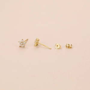 S925 sterling silver gold-plated flower stud earrings with sparkling colorful zircon stones