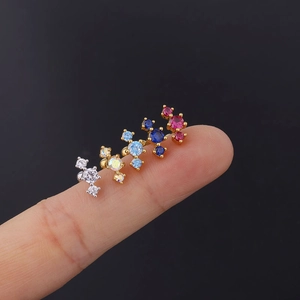 Lot de cinq piercings d'oreille 20G en acier inoxydable avec zircons colorés