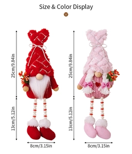 Detailed size and color display of red and pink sequin gnome plush dolls with pearl legs