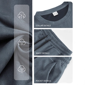 Deep blue-gray casual sportswear set with breathable fabric detail and drawstring shorts