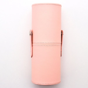 Make-up-Pinselhalter aus rosa PU-Leder in Zylinderform mit praktischem Druckknopf