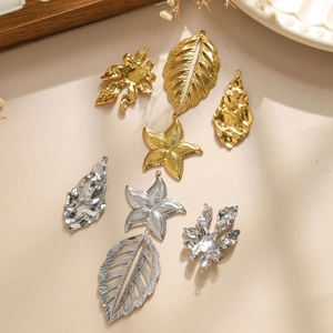 Assorted gold and silver 304 stainless steel leaf and star charms for DIY jewelry making