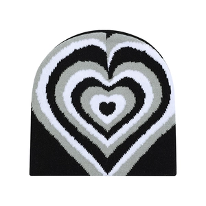 Gorro de punto de invierno con diseño de corazones en negro, blanco y gris unisex